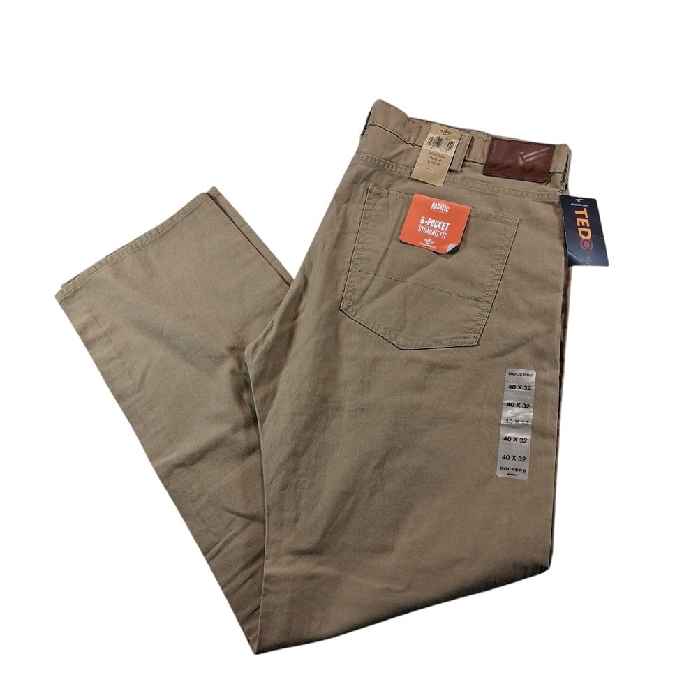 Dockers‎ Mens Pants 40x32 Khaki Tan Straight Fit Pacific 5-Pocket Cotton 18965